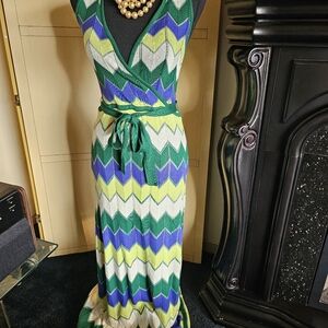 BCBGMaxAzria Chevron Maxi Dress in Green, Blue, and Yellow